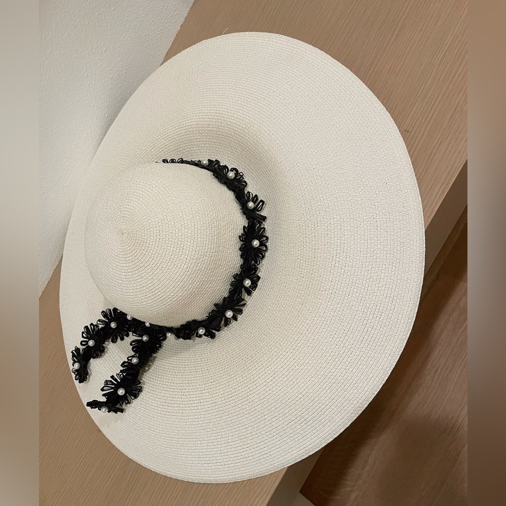 Eugenia Kim Sunny Embellished Flower Band Paper Straw Sun Hat, Ivory, New